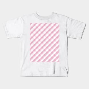 Light Pink and White Check Gingham Plaid Kids T-Shirt